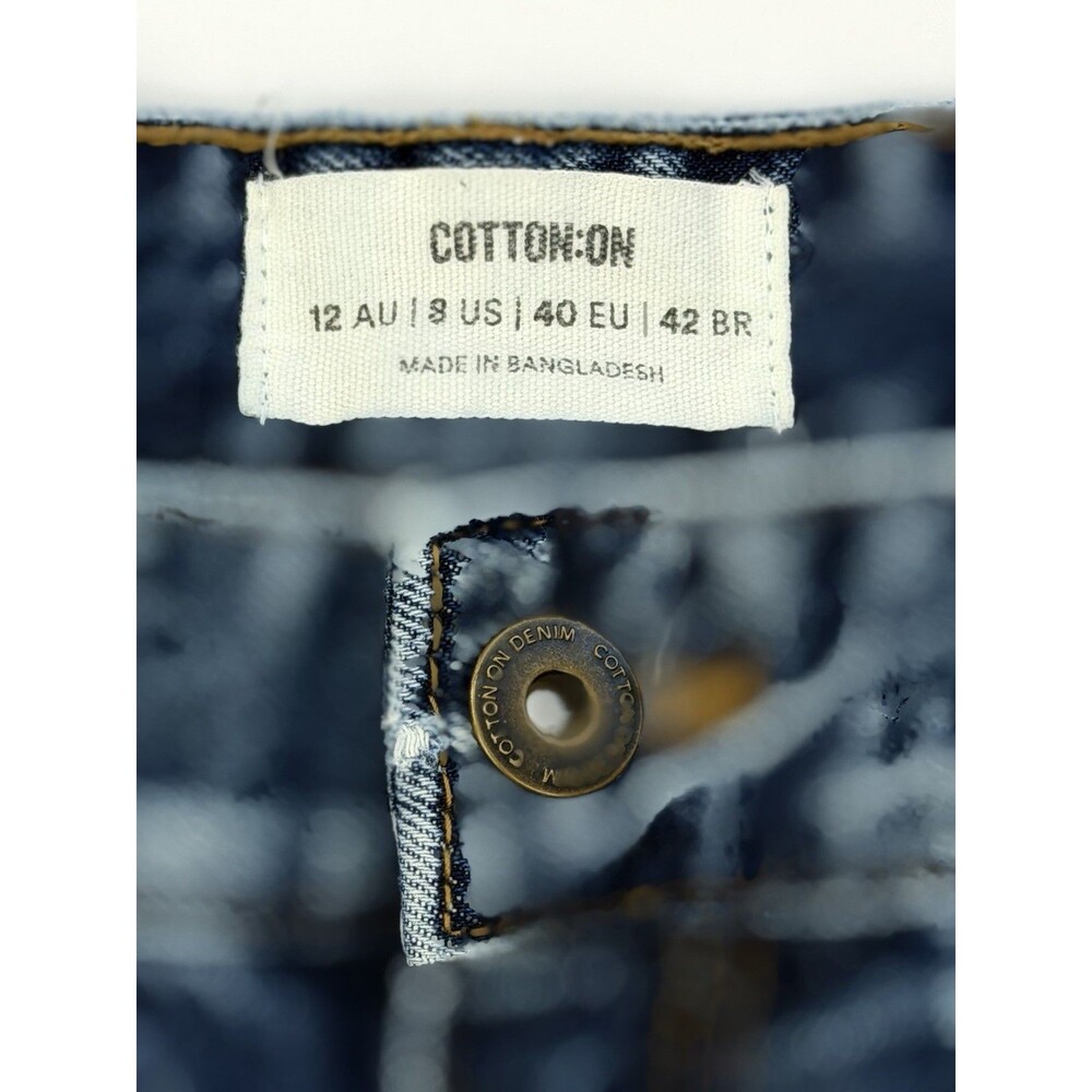 Cotton On Floral Carpenter Jeans Size 8 Blue Wide Leg Cargo Pants High Rise - Picture 10 of 13